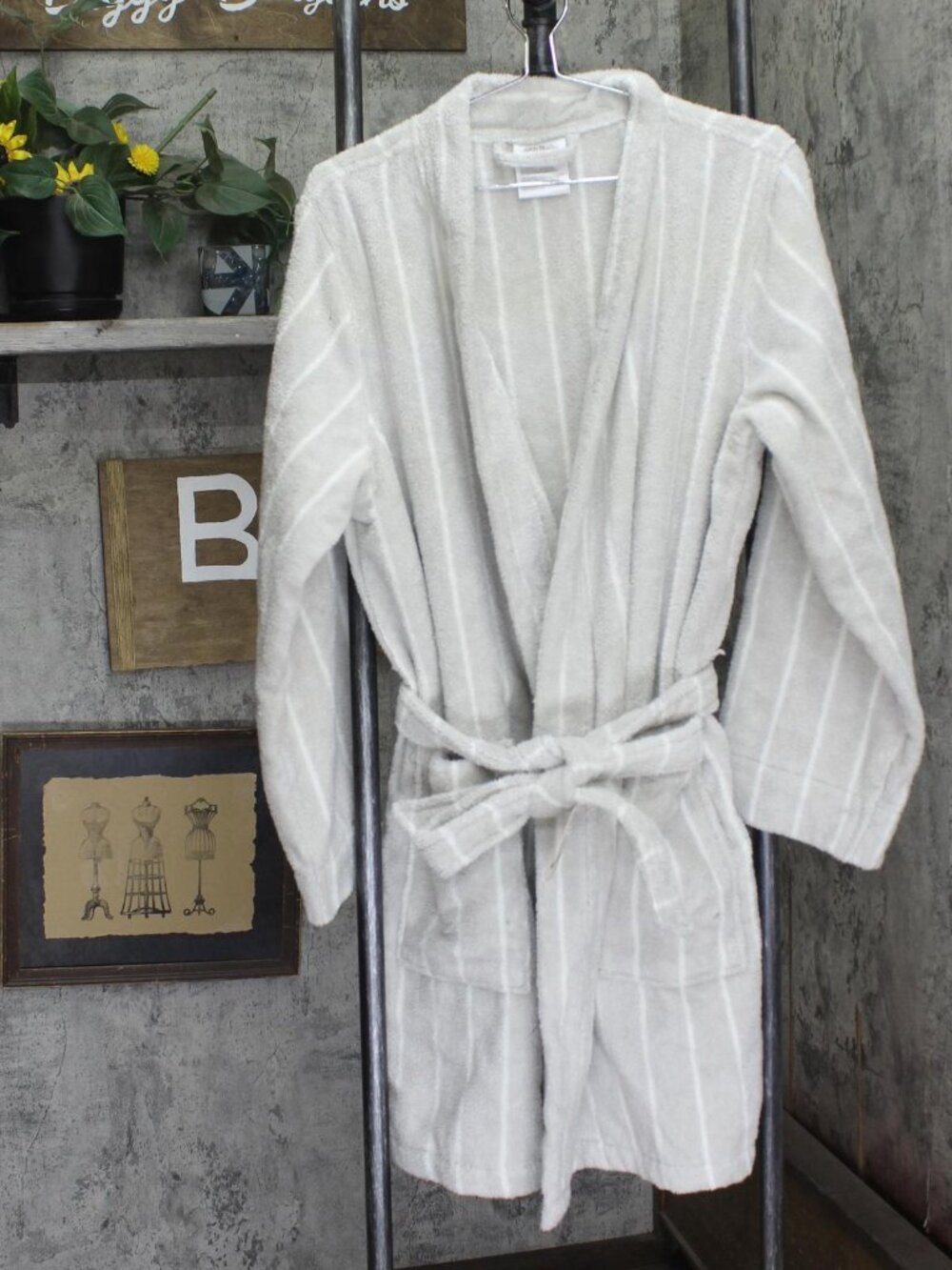 Arch Studio Terry Bath Robe Belted 100202466LX Gray Cloud Stripe L / XL